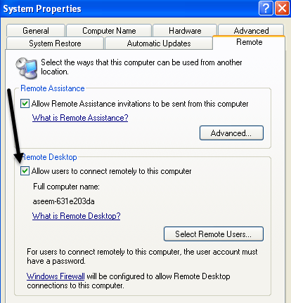 allow remote desktop connection in windows xp