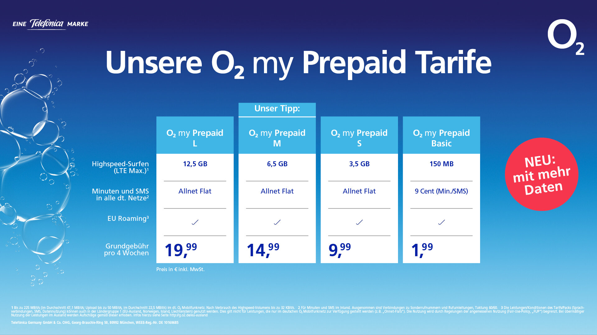 O2 Prepaid: Mehr LTE-Datenvolumen in großen Tarifen ab Februar