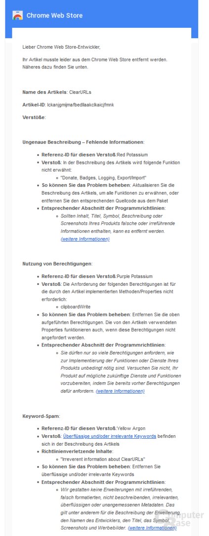 Anti-Tracking-Add-on: Google verbannt ClearURLs aus Chrome
