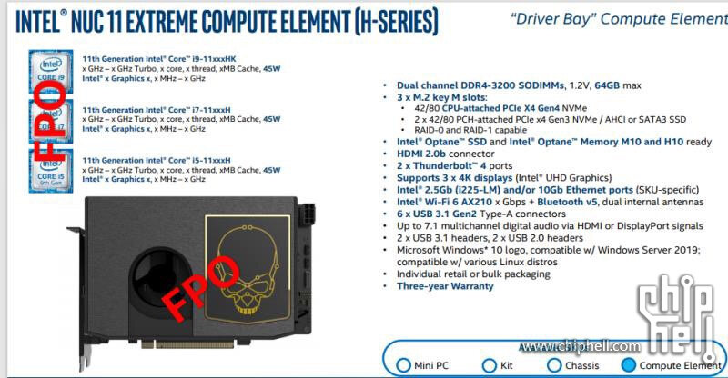 NUC 11 Extreme: Neues Compute Element mit 8-Kern-CPU Tiger Lake-H45