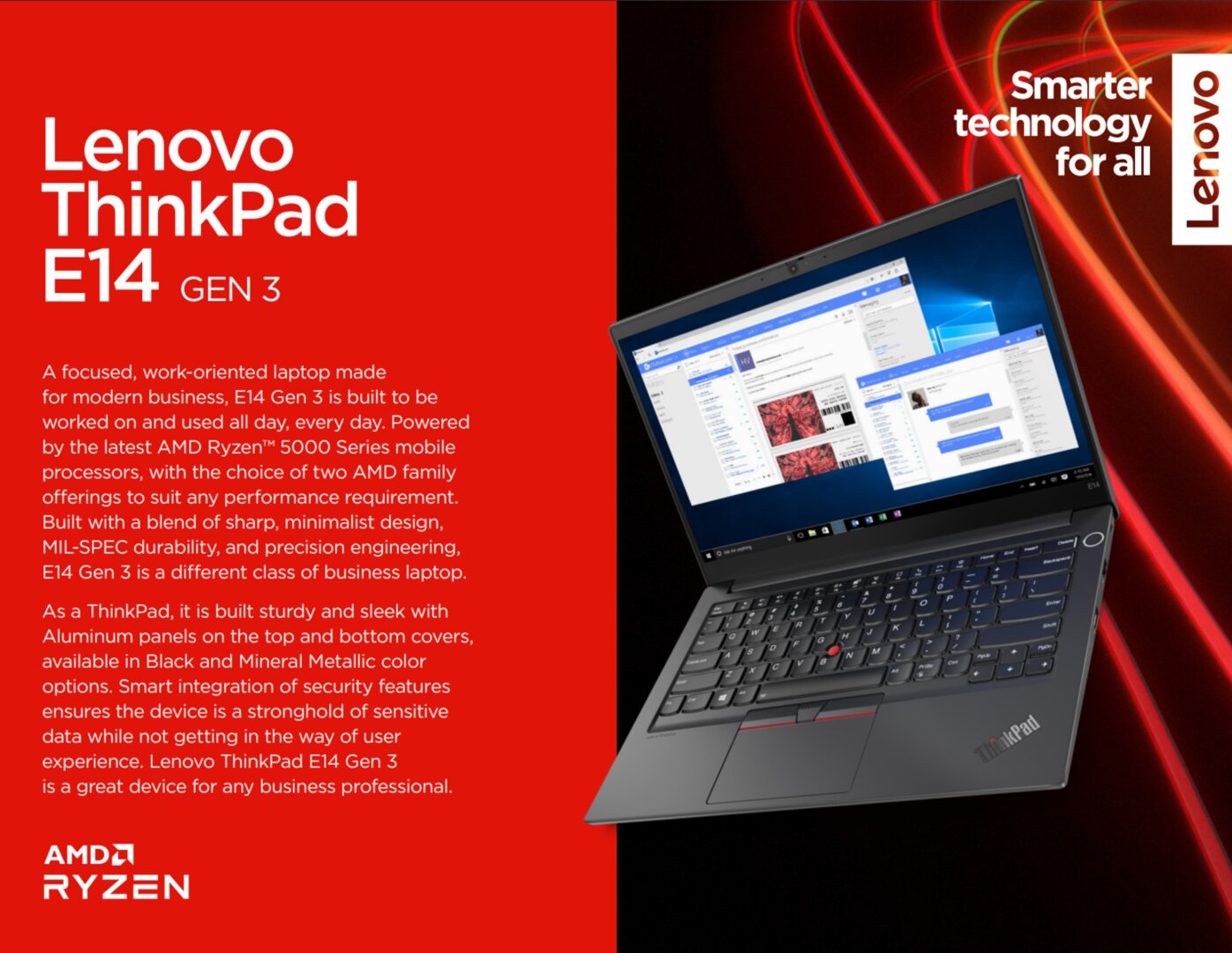 Lenovo ThinkPad E14 Gen 3: Mit AMD Ryzen 5000 gibt es optionales Display-Upgrade