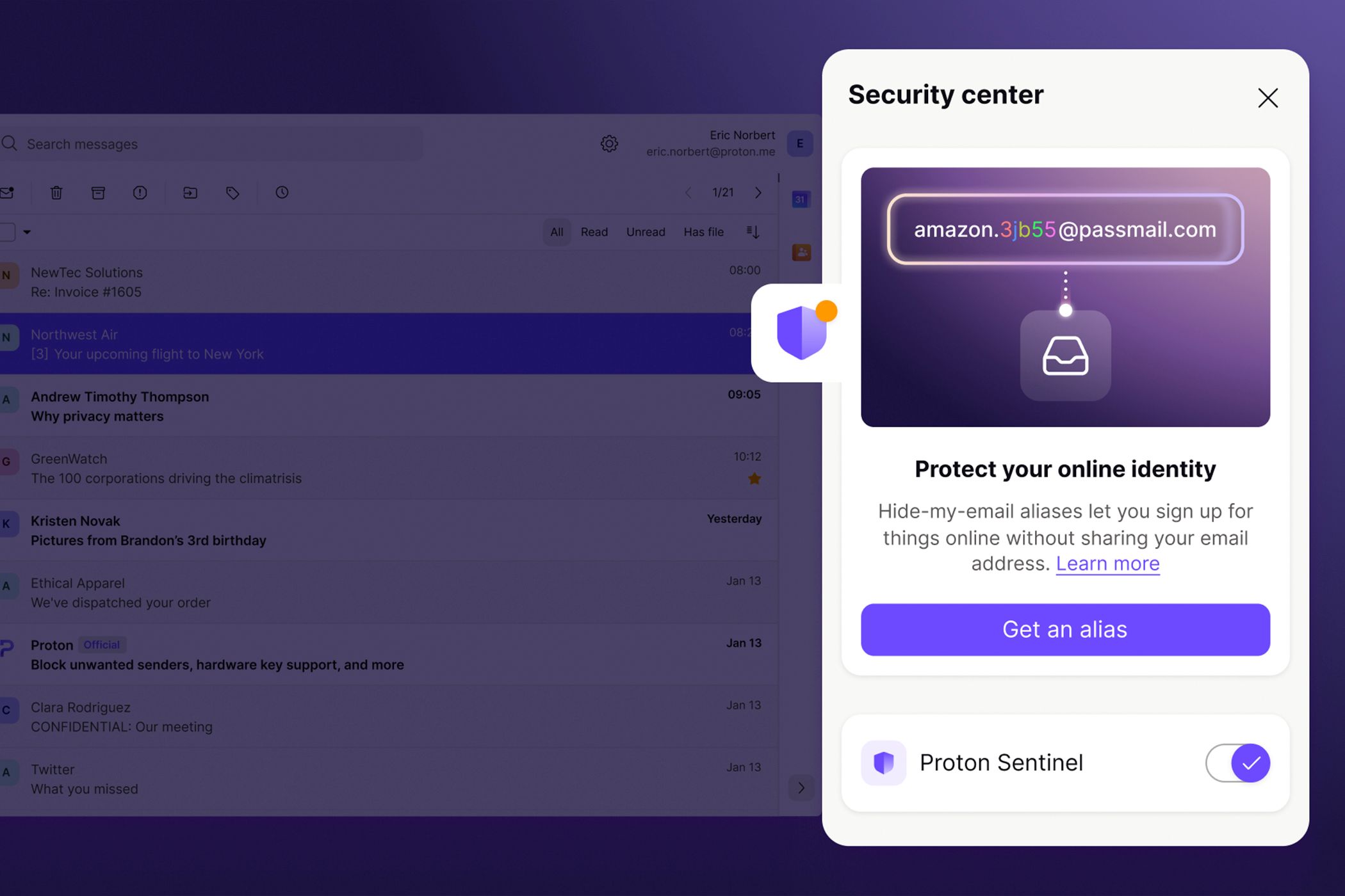 L'application Proton Mail peut désormais générer des alias de messagerie