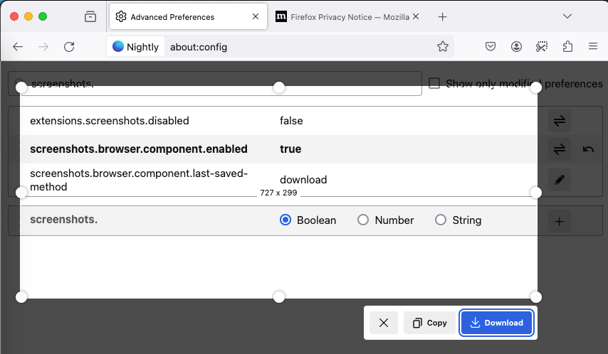La fonctionnalité de capture d'écran de Firefox s'améliore